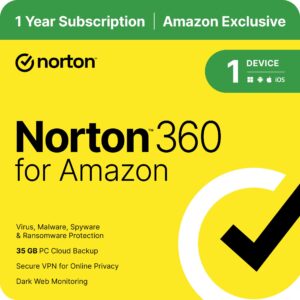 norton 360 for amazon, 2024 ready, antivirus software for 1 device with auto renewal