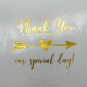 100 x thank you for sharing our special day metal labels real gold foil embossed transparent stickers shower party favor stickers round self adhesive labels 1.6 inch