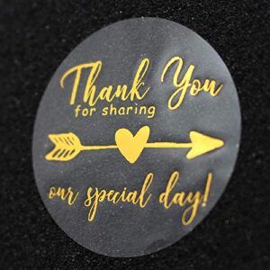 100 x Thank You for Sharing Our Special Day Metal Labels Real Gold Foil Embossed Transparent Stickers Shower Party Favor Stickers Round Self Adhesive Labels 1.6 inch