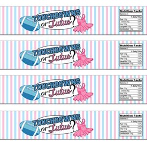 21 touchdowns or tutus waterproof self-adhesive water bottle labels - football gender reveal - pink and blue