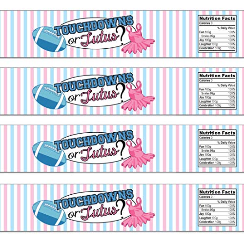 21 Touchdowns or Tutus Waterproof Self-Adhesive Water Bottle Labels - Football Gender Reveal - Pink and Blue