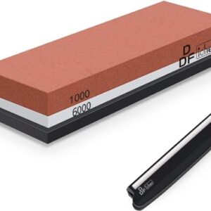 DDF iohEF Sharpening Stone, Whetstone grit 1000/6000, Professional 2-in-1 Double-Sided Knife Sharpener with Non-Slip Silicone Base and Angle Guide (red)