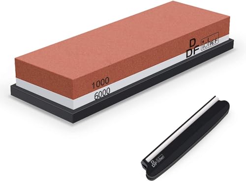 DDF iohEF Sharpening Stone, Whetstone grit 1000/6000, Professional 2-in-1 Double-Sided Knife Sharpener with Non-Slip Silicone Base and Angle Guide (red)