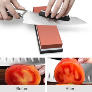 DDF iohEF Sharpening Stone, Whetstone grit 1000/6000, Professional 2-in-1 Double-Sided Knife Sharpener with Non-Slip Silicone Base and Angle Guide (red)