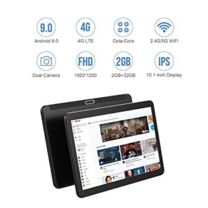 LECTRUS Tablet Android 9.0 Pie, Octa-Core, 2GB+32GB, 10.1" 1080p Full HD Display, 5G WiFi Tablets, Dual Cameras & Speakers, Bluetooth, GPS – Black