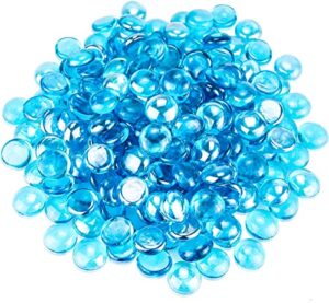 hisencn caribbean blue fire glass rocks for fire pit, 1/2 inch fire glass beads for propane gas fireplace or natural, outdoor and indoor azure blue reflective decorative firepit glass, 10 pounds