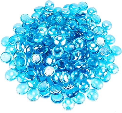 Hisencn Caribbean Blue Fire Glass Rocks for Fire Pit, 1/2 Inch Fire Glass Beads for Propane Gas Fireplace or Natural, Outdoor and Indoor Azure Blue Reflective Decorative Firepit Glass, 10 Pounds