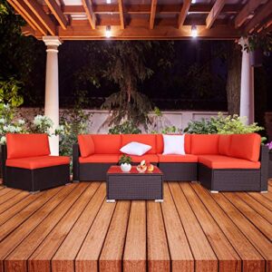 excited work 7pcs outdoor patio wicker sofa, garden sectional rattan furniture set with coffee table,washable couch cushions and 2 pillows