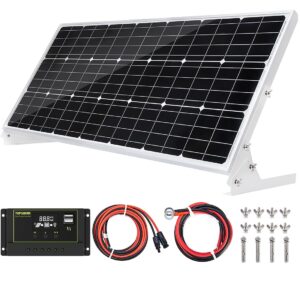 topsolar 100w 12v solar panel kit battery charger 100 watt 12 volt off grid system for homes rv boat + 30a solar charge controller + solar cables + brackets for mounting