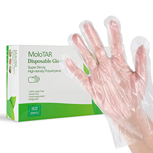 MoloTAR 500 Pieces Plastic Disposable Gloves,Disposable Gloves for Cleaning, [ One Size Fits Most ]