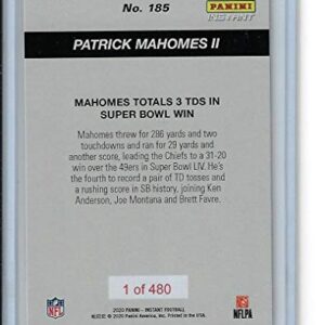 2019 Panini America Instant Football #185 Patrick Mahomes II Kansas City Chiefs Super Bowl LIV Totals 3 TDS in Win 2.2.20 1 of 480 Produced