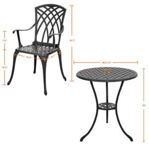 NUU GARDEN Patio Bistro Sets 3 Piece Cast Aluminum Bistro Table and Chairs Set with Umbrella Hole Bistro Set of 2 for Patio Backyard, Black
