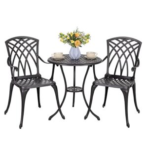 nuu garden patio bistro sets 3 piece cast aluminum bistro table and chairs set with umbrella hole bistro set of 2 for patio backyard, black