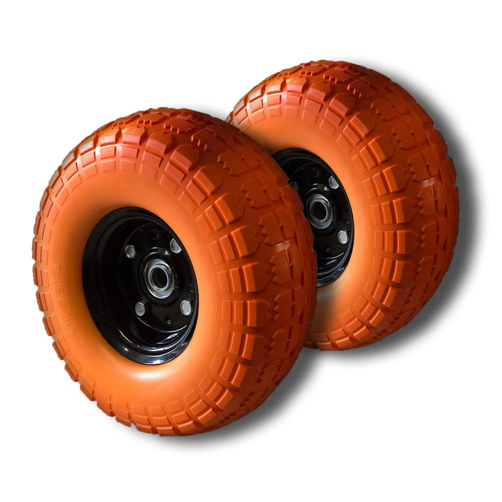 Voyager Tools Flat-Free Tires 10" Durable Wagon Dolly Cart Wheels (Orange) 2pc set