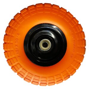 Voyager Tools Flat-Free Tires 10" Durable Wagon Dolly Cart Wheels (Orange) 2pc set