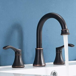 valisy 2-handle 3 hole oil rubbed bronze widespread bathroom sink faucet antique solid brass, 360° swivel high-arc spout bath lavatory vanity faucets set with water hoses