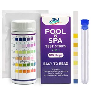 7 in 1 pool & spa test strips | water testing kit hot tub test strips detects ph, chlorine, bromine, hardness, alkalinity, cyanuric acid 100 strips