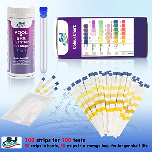 7 in 1 Pool & Spa Test Strips | Water Testing Kit Hot Tub Test Strips Detects pH, Chlorine, Bromine, Hardness, Alkalinity, Cyanuric Acid 100 Strips