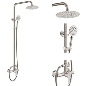 aolemi outdoor shower fixture sus304 shower faucet combo set stainless steel 8 rainfall shower head high pressure hand spray wall mount 2 dual function brush nickel single handle