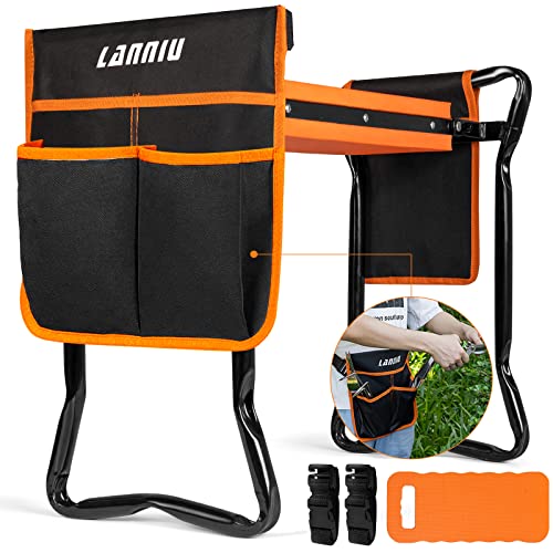 LANNIU Garden Kneeler Seat, Foldable Garden Stool, Heavy Duty Garden Chair for Kneeling and Sitting, Gardening Gifts for Women, Grandparents, Seniors, Mom & Dad