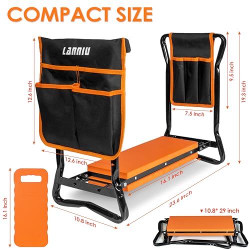 LANNIU Garden Kneeler Seat, Foldable Garden Stool, Heavy Duty Garden Chair for Kneeling and Sitting, Gardening Gifts for Women, Grandparents, Seniors, Mom & Dad