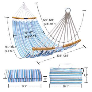 Double Hammock with Tree Straps Kit, Ohuhu Folding Curved-Bar Bamboo Hammock with Carrying Bag, Portable 2-Person Hammocks Swing for Patio Backyard Porch Camping Travel Indoor Outdoor Use