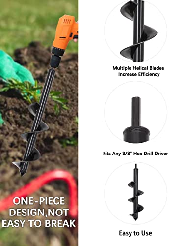 SYITCUN Auger Drill Bit for Planting - 4"X12" Heavy-Duty Garden Auger Spiral Drill Bit - Bulb Planter Tool & Auger Post Hole Digger - 3/8" Hex Drive Drill