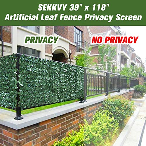 SEKKVY 39" x 118" Artificial Hedges Faux Ivy Privacy Fence Screen Peach Leaves Panels with Mesh Backing - Vine Decoration for Outdoor Decor, Garden, Yard