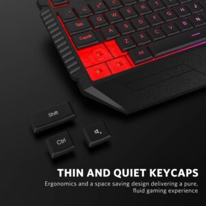 Fiodio Rainbow Wired Gaming Computer Keyboard and Mouse Combo, Ergonomic Keyboards with Wrist Rest, 104 Multimedia Keys, 1600 DPI Gamer Mouse for Windows PC and Desktop