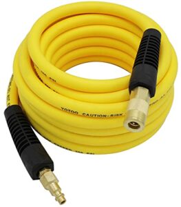 yotoo hybrid air hose 3/8-inch by 25-feet 300 psi heavy duty, lightweight, kink resistant, all-weather flexibility with 1/4-inch brass male fittings, bend restrictors. yellow