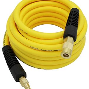 YOTOO Hybrid Air Hose 3/8-Inch by 25-Feet 300 PSI Heavy Duty, Lightweight, Kink Resistant, All-Weather Flexibility with 1/4-Inch Brass Male Fittings, Bend Restrictors. Yellow
