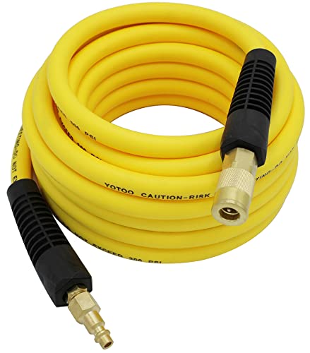 YOTOO Hybrid Air Hose 3/8-Inch by 25-Feet 300 PSI Heavy Duty, Lightweight, Kink Resistant, All-Weather Flexibility with 1/4-Inch Brass Male Fittings, Bend Restrictors. Yellow