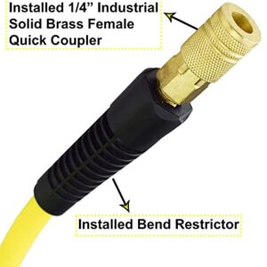 YOTOO Hybrid Air Hose 3/8-Inch by 25-Feet 300 PSI Heavy Duty, Lightweight, Kink Resistant, All-Weather Flexibility with 1/4-Inch Brass Male Fittings, Bend Restrictors. Yellow