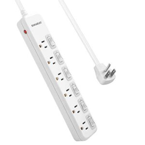 suraielec power strip individual switches, 8 ft long flat plug extension cord, 6 outlet surge protector with on off switches for each outlet, 15 amp safety circuit breaker, wall mountable
