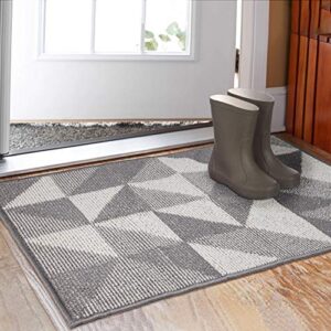 indoor doormat 32"x 48", absorbent front back door mat floor mats, rubber backing non slip door mats inside mud dirt trapper entrance front door rug carpet, machine washable low profile-grey geome