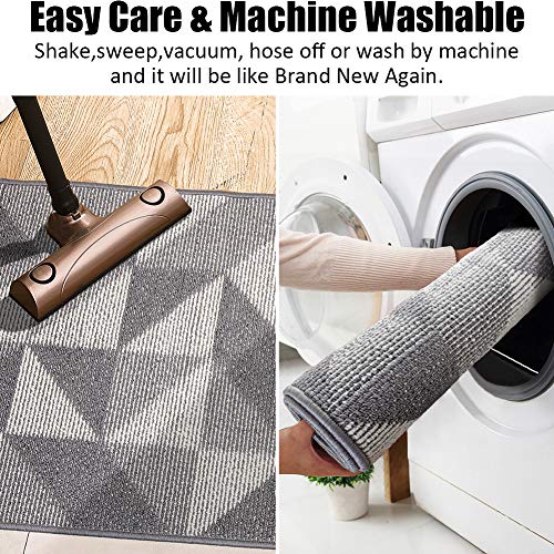 Indoor Doormat 32"x 48", Absorbent Front Back Door Mat Floor Mats, Rubber Backing Non Slip Door Mats Inside Mud Dirt Trapper Entrance Front Door Rug Carpet, Machine Washable Low Profile-Grey Geome