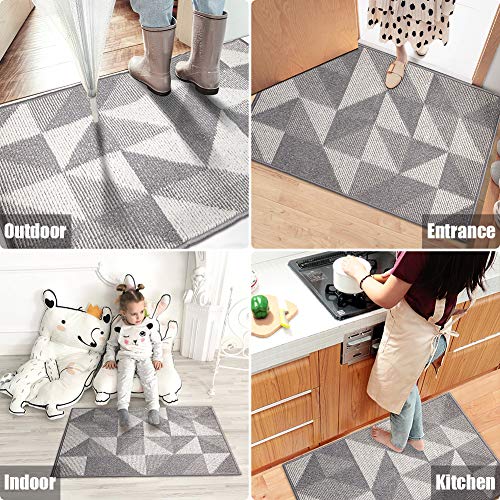 Indoor Doormat 32"x 48", Absorbent Front Back Door Mat Floor Mats, Rubber Backing Non Slip Door Mats Inside Mud Dirt Trapper Entrance Front Door Rug Carpet, Machine Washable Low Profile-Grey Geome