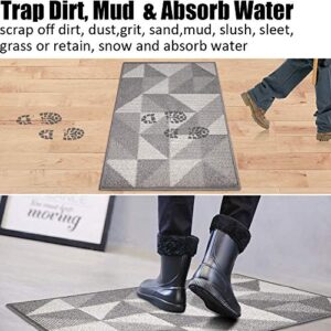 Indoor Doormat 32"x 48", Absorbent Front Back Door Mat Floor Mats, Rubber Backing Non Slip Door Mats Inside Mud Dirt Trapper Entrance Front Door Rug Carpet, Machine Washable Low Profile-Grey Geome