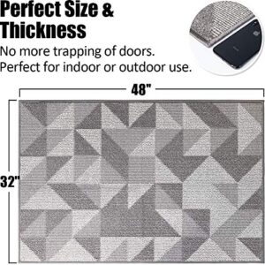 Indoor Doormat 32"x 48", Absorbent Front Back Door Mat Floor Mats, Rubber Backing Non Slip Door Mats Inside Mud Dirt Trapper Entrance Front Door Rug Carpet, Machine Washable Low Profile-Grey Geome