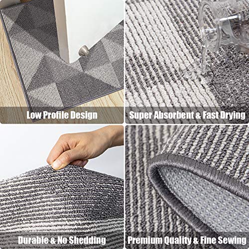 Indoor Doormat 32"x 48", Absorbent Front Back Door Mat Floor Mats, Rubber Backing Non Slip Door Mats Inside Mud Dirt Trapper Entrance Front Door Rug Carpet, Machine Washable Low Profile-Grey Geome