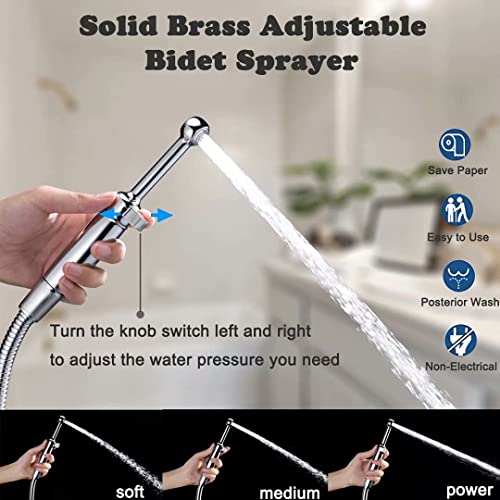 Bidet Sprayer for Toilet, Handheld Sprayer Bidet Attachment Kit with Backflow Preventer and Adjustable Water Pressure Control, SonTiy All Brass Cloth Diaper Sprayer Set, Chrome, 5 Years Warranty