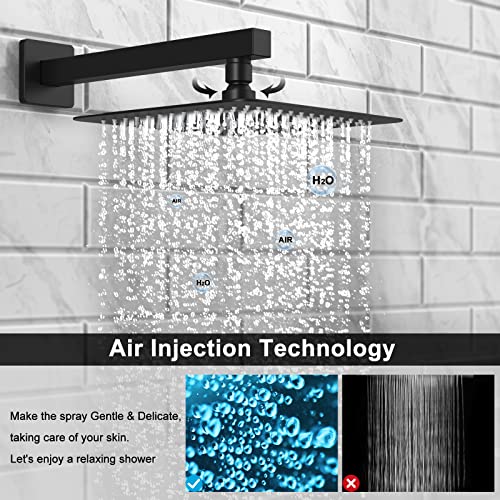 Black Shower System Sets Faucet: EMBATHER 10 Inch Overhead Rainhead Shower Combo Set with Handheld and Valve-Luxury Rain Mixer Rainfall Black Shower Faucets Sets Complete