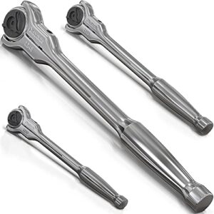 olsa tools 90t swivel head ratchet wrench set, 3-piece, chrome vanadium steel, 270 degree rotation, ideal for tight spaces