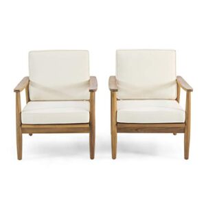 christopher knight home felix outdoor acacia wood club chair (set of 2), teak finish, beige
