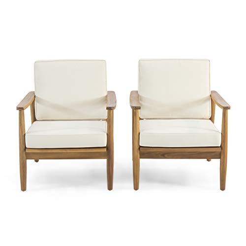 Christopher Knight Home Felix Outdoor Acacia Wood Club Chair (Set of 2), Teak Finish, Beige