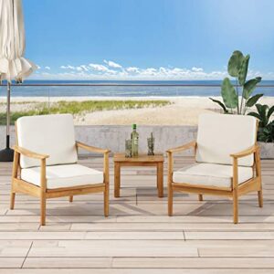 Christopher Knight Home Felix Outdoor Acacia Wood Club Chair (Set of 2), Teak Finish, Beige