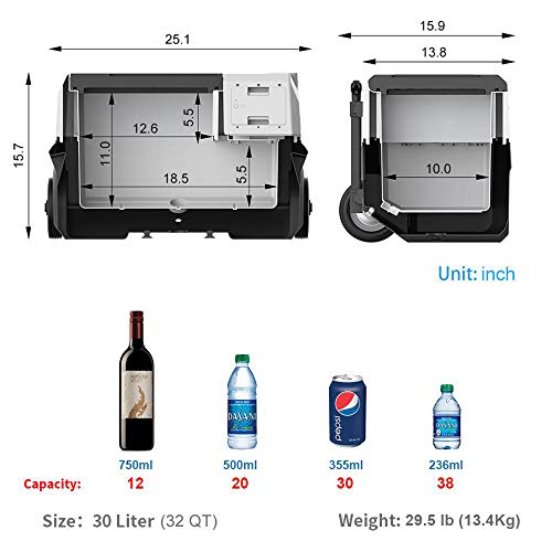 ACOPOWER HY-X30A 32 Quarts Battery Power Refrigerator Portable 12V Freezer with App Control and 3 X 30 Watt Solar Panel Combination Kit for Truck RV Boat Outdoor Camping, X-32Qt/30L+90W, Silver