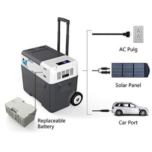 ACOPOWER HY-X30A 32 Quarts Battery Power Refrigerator Portable 12V Freezer with App Control and 3 X 30 Watt Solar Panel Combination Kit for Truck RV Boat Outdoor Camping, X-32Qt/30L+90W, Silver