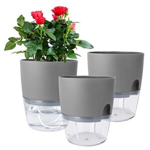 vanavazon 6 inch self watering planter pots for indoor plants, 3 pack african violet pots with wick rope-grey