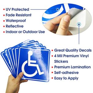 Handicap Stickers Decals, Handicap Stickers, Disabled Wheelchair Sign, 6 Pack, 6x6 inch Self-Adhesive Vinyl Decal Stickers, Reflective, UV Protected, Waterproof